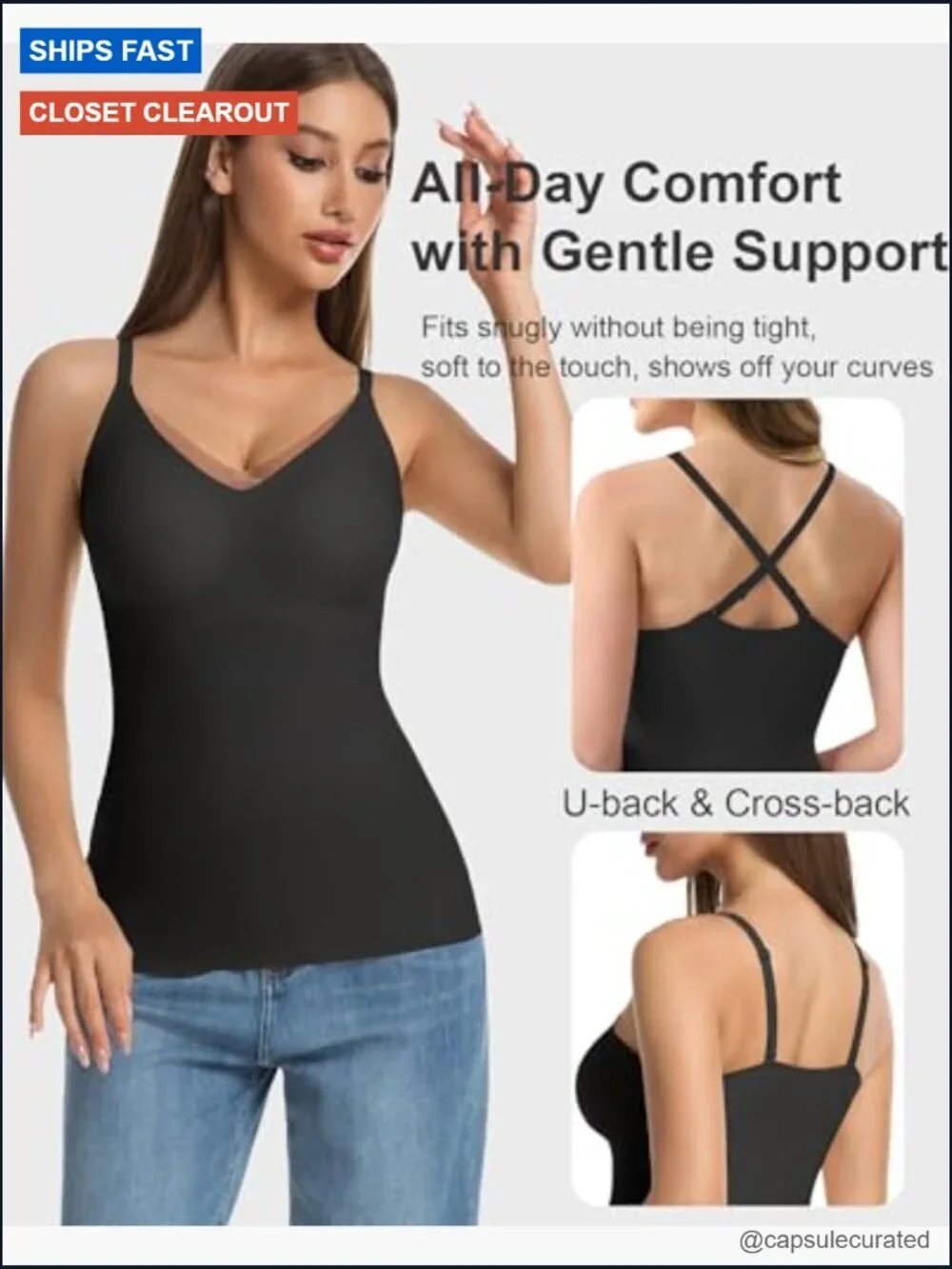 V-Neck Lace Seamless Camisole with Built-In Bra - Sleeveless Tank Top